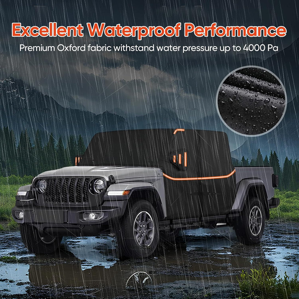 Cab Cover for Jeep Gladiator JT 2019-2026 - All Weather Waterproof Gladiator Half Car Cover, Outdoor Jeep Cab Cover Rain Covers with Door Zipper Windproof Straps for Sun Snow UV Protection