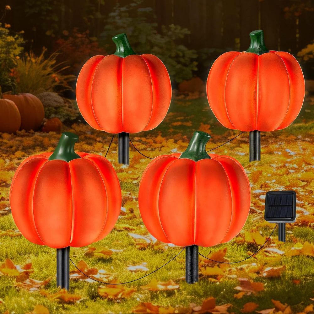 4-in-1 Pumpkin Solar Lights Outdoor Halloween Decorations Fall Stake Lights