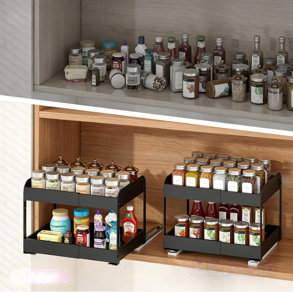 across-star expandable pull out drawers for shallow cabinets, side view