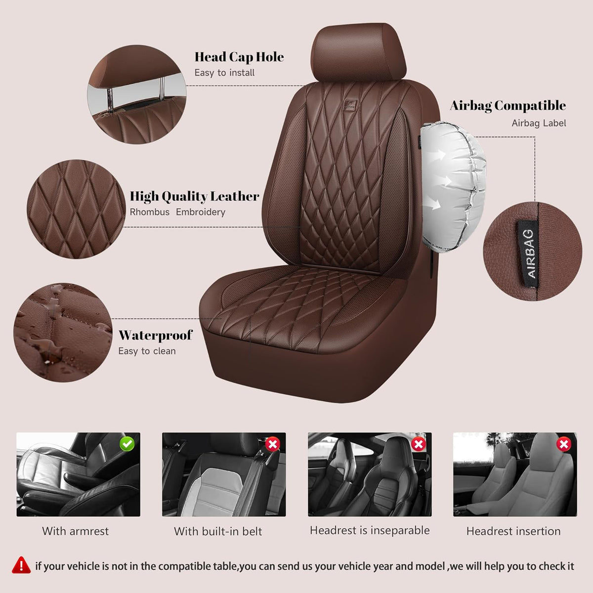 car pass piping luxury faux leather seat covers, side view