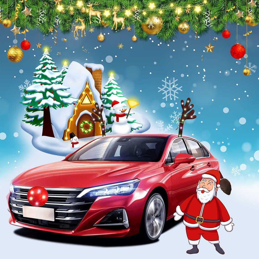 Reindeer Antlers for Cars, LED 2025 Christmas Car Decorations Kit with Jingle Bells, Nose, Tail, Multicolor Light-Up Rudolph Xmas Decor for SUV, Van, Truck
