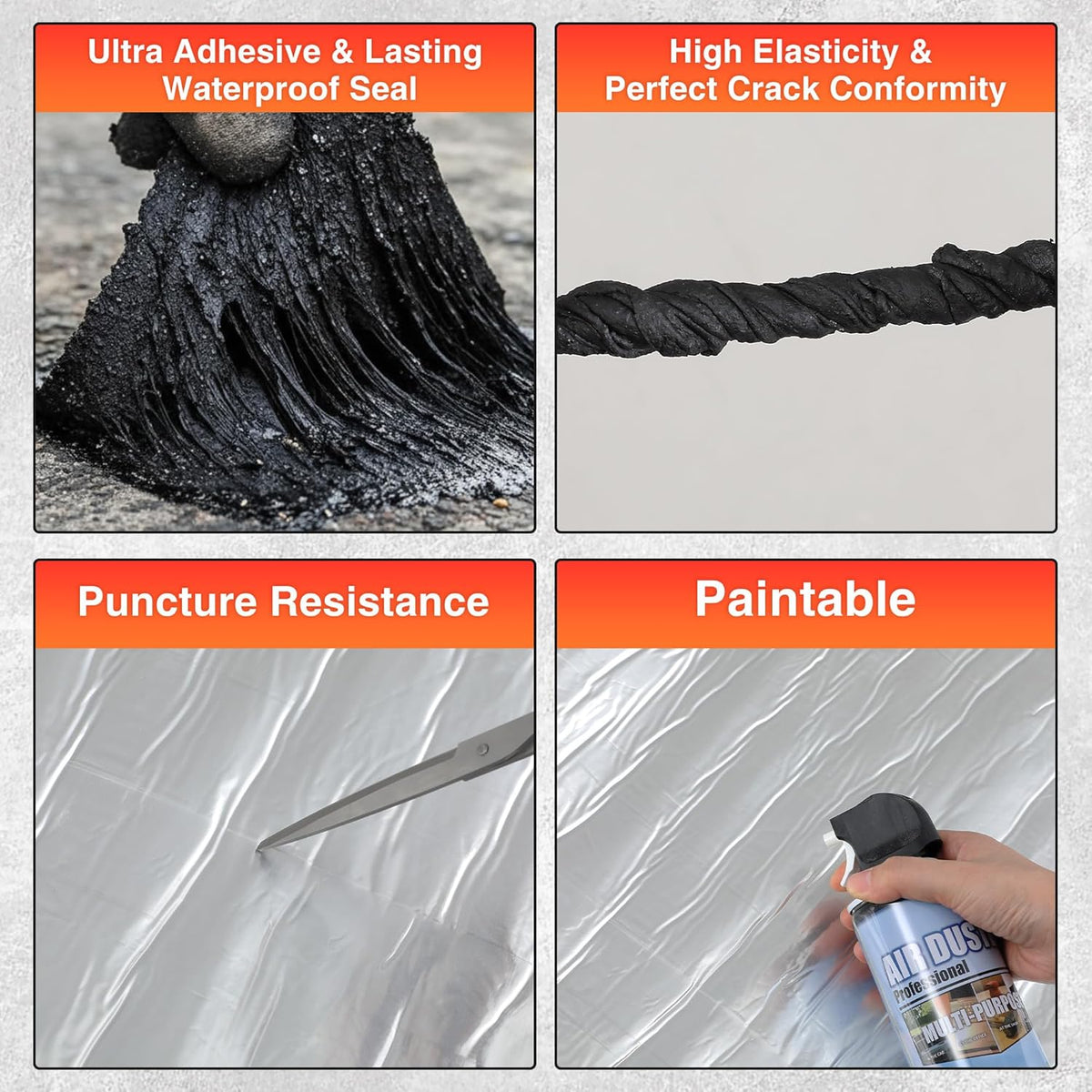 12" x 32' roof repair waterproof tape/roll, black, side view