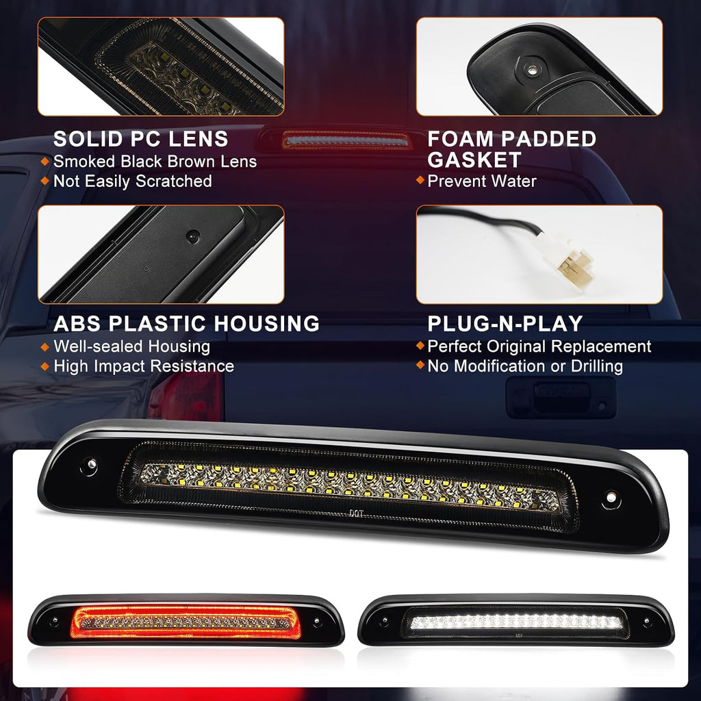 LED Third 3rd Brake Light Plug-and-Play High Mount Stop Light Replacement for 2000 2001 2002 2003 2004 2005 2006 Toyota Tundra, Rear Cab Center Tail Cargo Lamp Smoked Lens Assembly