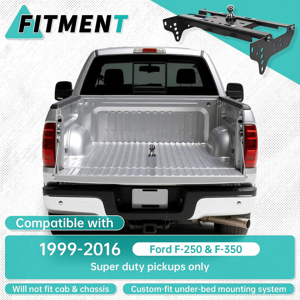 ECOTRIC Gooseneck Trailer Hitch Compatible with 1999-2016 Ford F250 F350 Super Duty Complete Underbed Gooseneck Rail Trailer Hitch System Kit, 2-5/16-In. Flip-Over Ball, 30,000 lbs