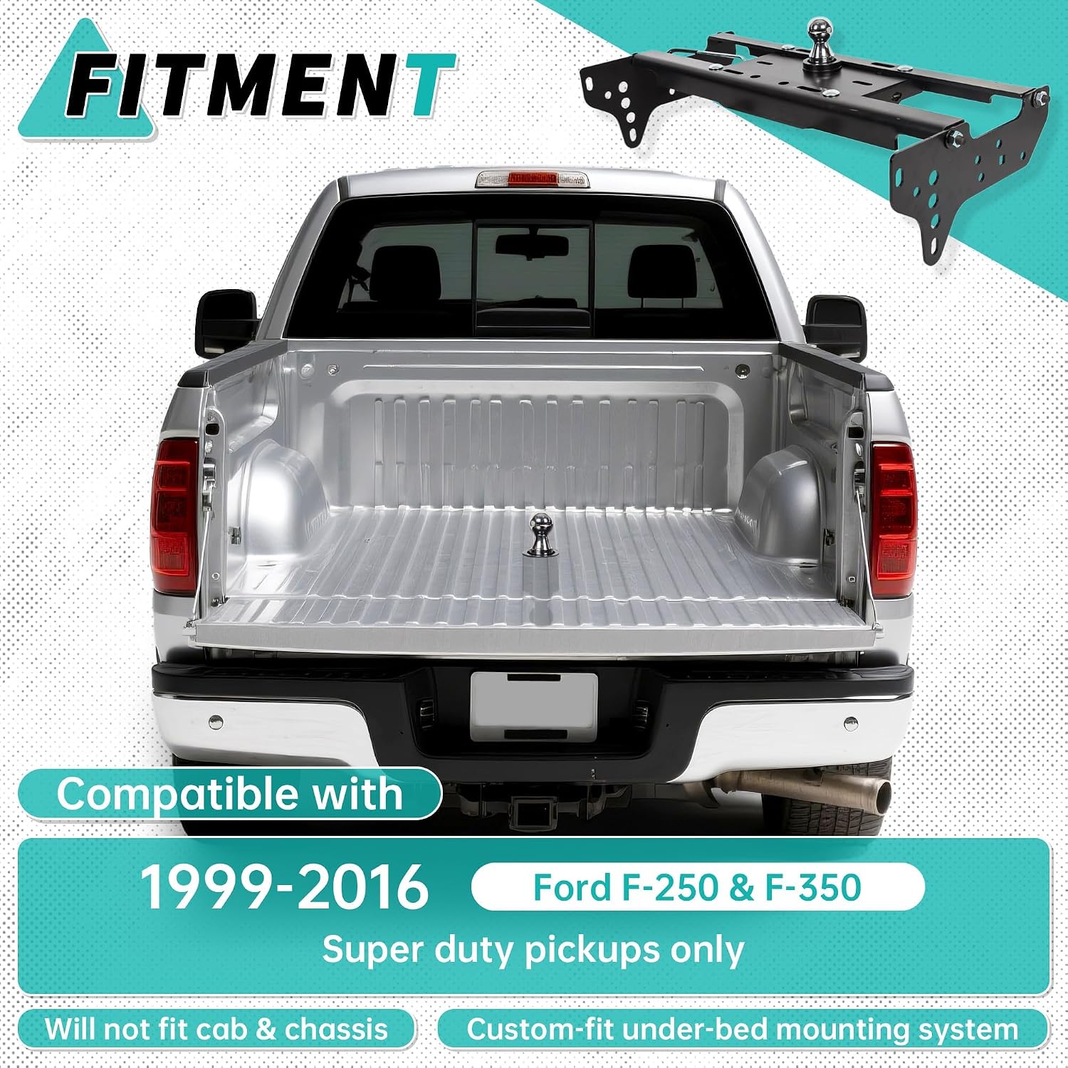 ECOTRIC Gooseneck Trailer Hitch Compatible with 1999-2016 Ford F250 F350 Super Duty Complete Underbed Gooseneck Rail Trailer Hitch System Kit, 2-5/16-In. Flip-Over Ball, 30,000 lbs