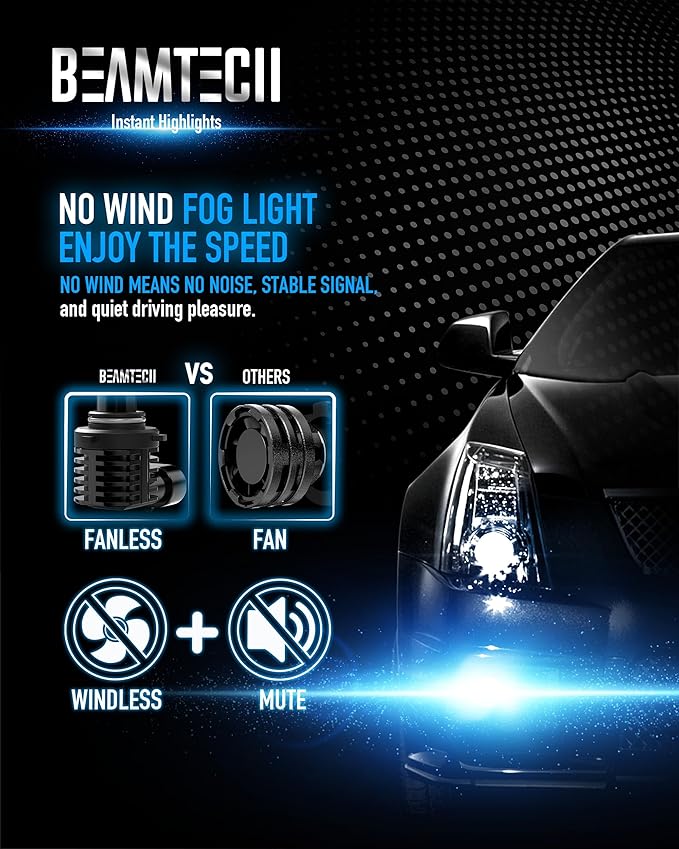 BEAMTECH 9006 Bulbs, Fanless In Line HB4 Fog Light Bulb 6500K Xenon White Fog - Image 4