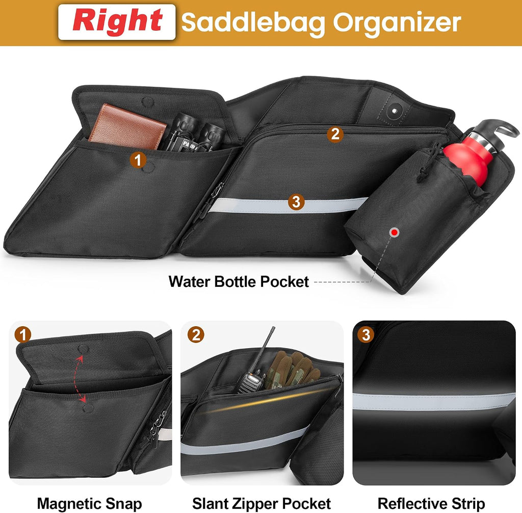 HODRANT Motorcycle Saddlebag Organizer, Saddlebag Liners Side Bag Compatible with Touring Models 2014-2025 Street Glide Road Glide Road King Electra Glide, Saddlebag Tool Storage Organizer, 2 Packs
