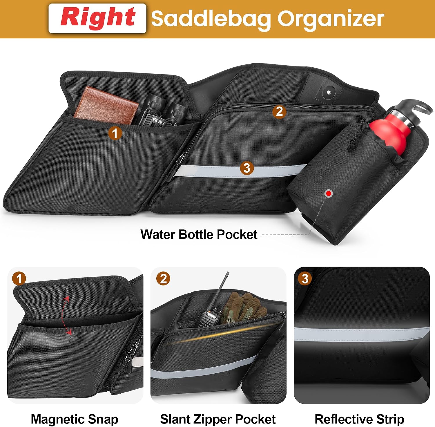 HODRANT Motorcycle Saddlebag Organizer, Saddlebag Liners Side Bag Compatible with Touring Models 2014-2025 Street Glide Road Glide Road King Electra Glide, Saddlebag Tool Storage Organizer, 2 Packs