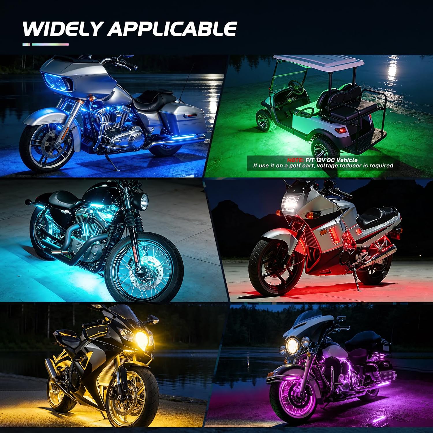 Nilight 8PCS Motorcycle RGB Led Light Kit Waterproof Multi-Color Atmosphere Lights Lamp with 4Key RF Wireless Remote for Harley Davidson Honda Kawasaki Suzuki, 2 Years Warranty (TL-42)