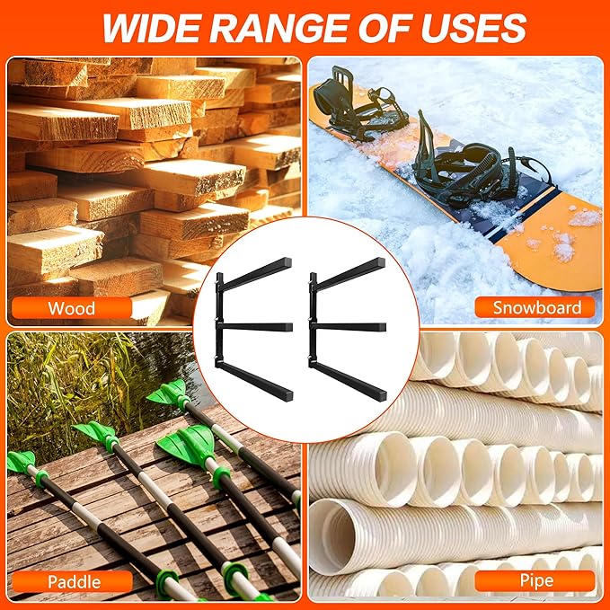3-Tiered Collapsible Wall Mount Lumber Storage Metal Rack, 3-Level Foldable - Image 5