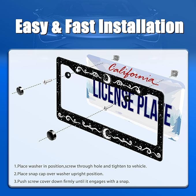 Moon License Plate Frame Stars Waves Starry Sky License Plate Stainless Steel - Image 3
