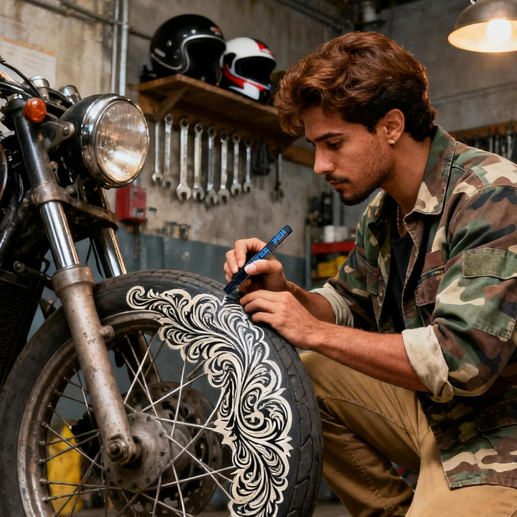 Tire Paint Pen - Erasable Marker for Vehicle Customization, Quick Dry Non Fading Formula with Smooth Application, Tyre Drawing Pen for Car, Motorcycle, Bicycle, Bike, Metal Lettering