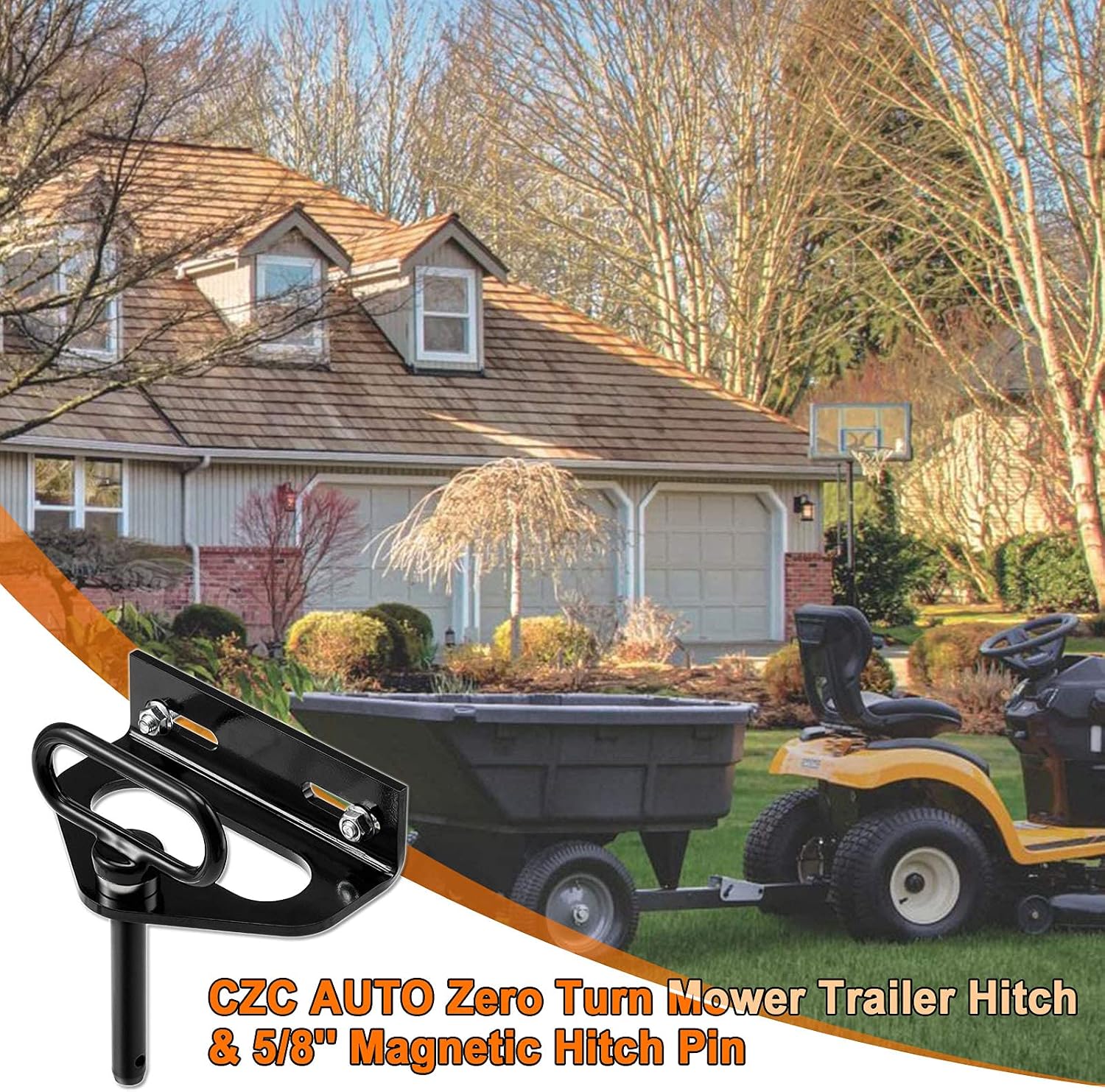 CZC AUTO Zero Turn Mower Trailer Hitch Kit - 5/8'' Magnetic Hitch Pin, Combo Pack for Secure Attachment, Black