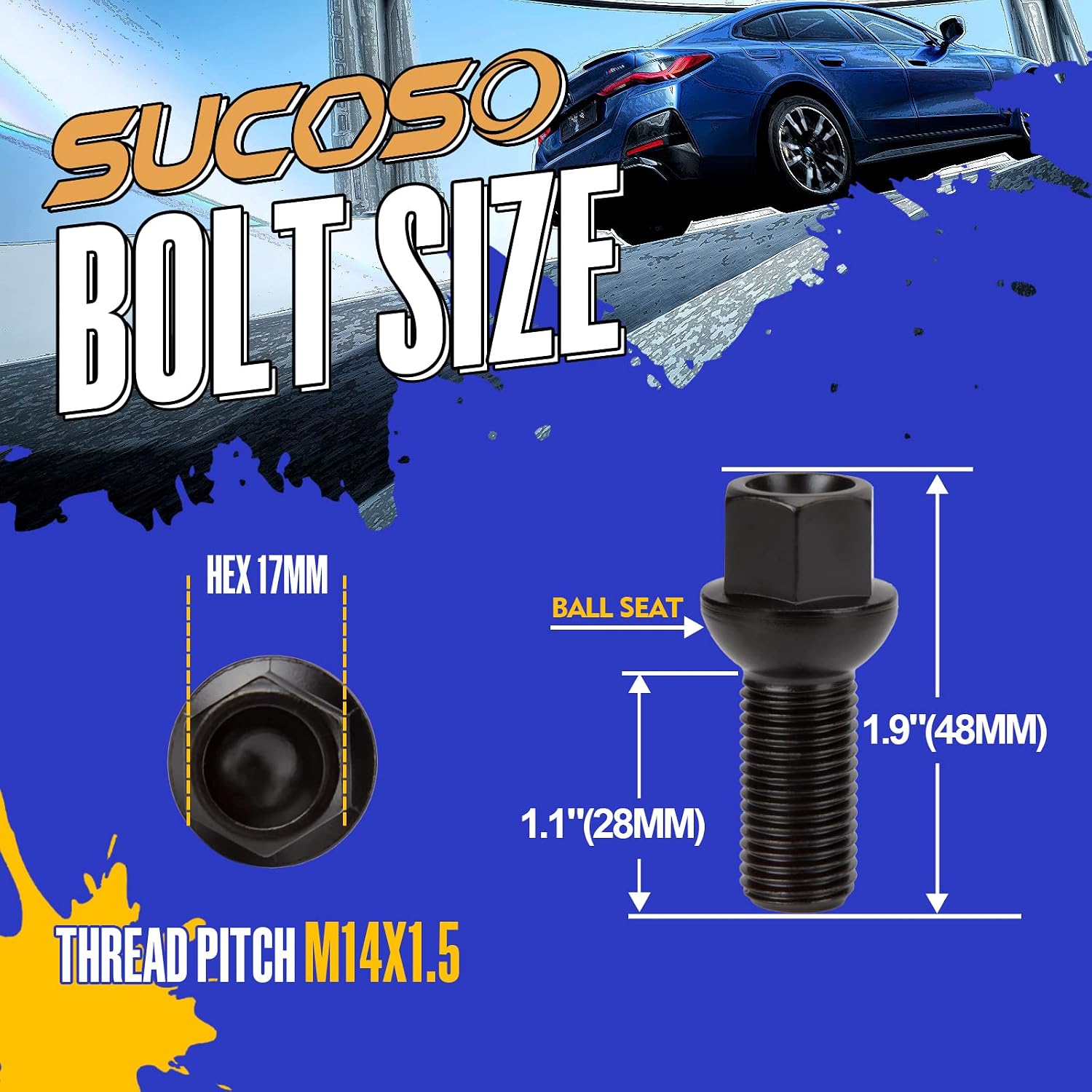 M14x1.5 OEM Lug Bolts, 20PCS 14mmx1.5 28mm Shank Length Ball Seat Factory Wheel Lug Bolts, Compatible with TT Allroad Quattro A3 A4 A6 A8 S4 S6 S8 Jetta Golf Tiguan Passat Corrado GTI