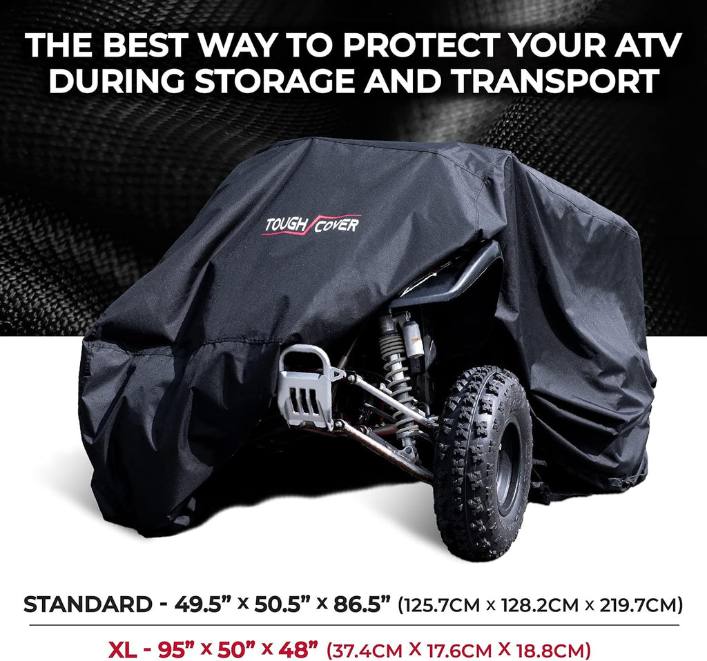Tough Cover ATV Cover - Standard Size, Black - Built-in Storage Bag for ATV Storage - All-Weather Waterproof Cover - UV Protection for All-Weather Use