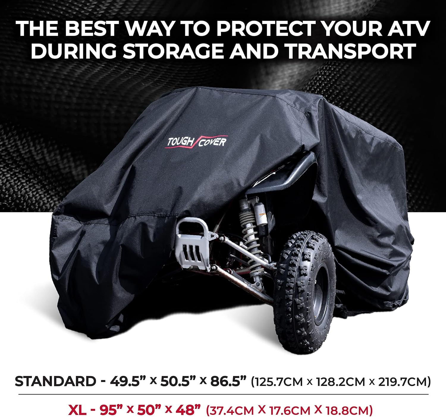 Tough Cover ATV Cover - Standard Size, Black - Built-in Storage Bag for ATV Storage - All-Weather Waterproof Cover - UV Protection for All-Weather Use