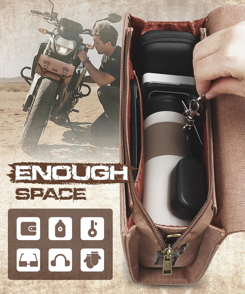 NICECNC Motorcycle Handlebar Bag Universal Canvas Motorcycle Tool Bag for Front Fork Sissy Bar Storage Pouch Dyna Softail Sportster Scooter