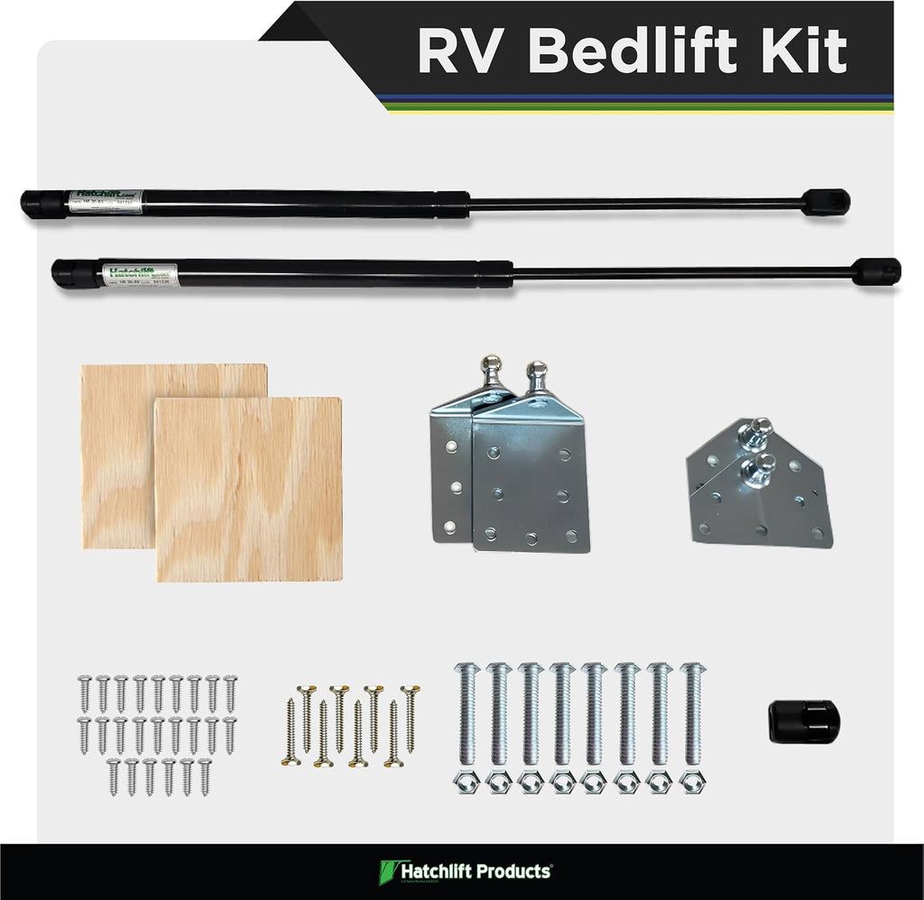 Hatchlift RV Bed Lift Kit - King Size - Gas Strut Hardware for Heavy Lids - Adjustable Bed Lift System - Durable Gas Shocks for RV Compartments for King Standard Mattress