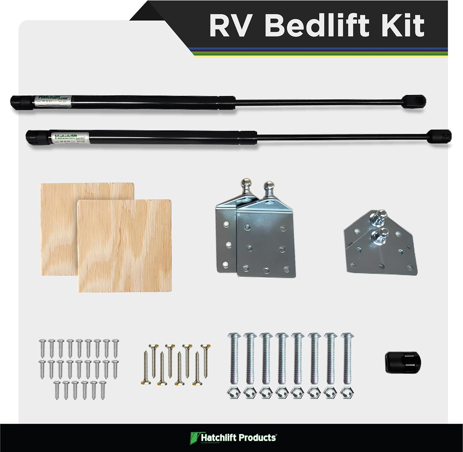 Hatchlift RV Bed Lift Kit - King Size - Gas Strut Hardware for Heavy Lids - Adjustable Bed Lift System - Durable Gas Shocks for RV Compartments for King Standard Mattress