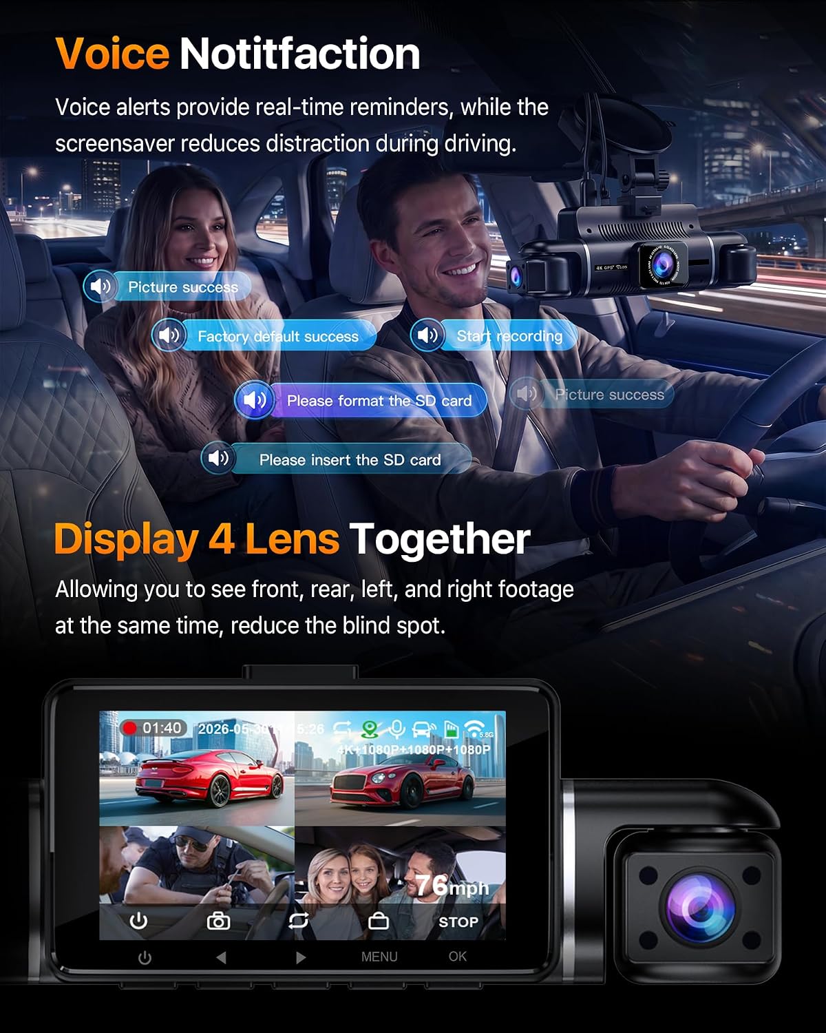icesky 4k dash cam front and rear left, view 9