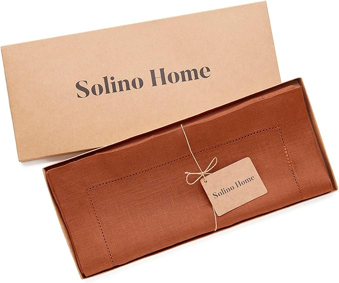 Solino Home Linen Cinnamon Hemstitch Table Runner 48 Inches - 100% Pure Linen...