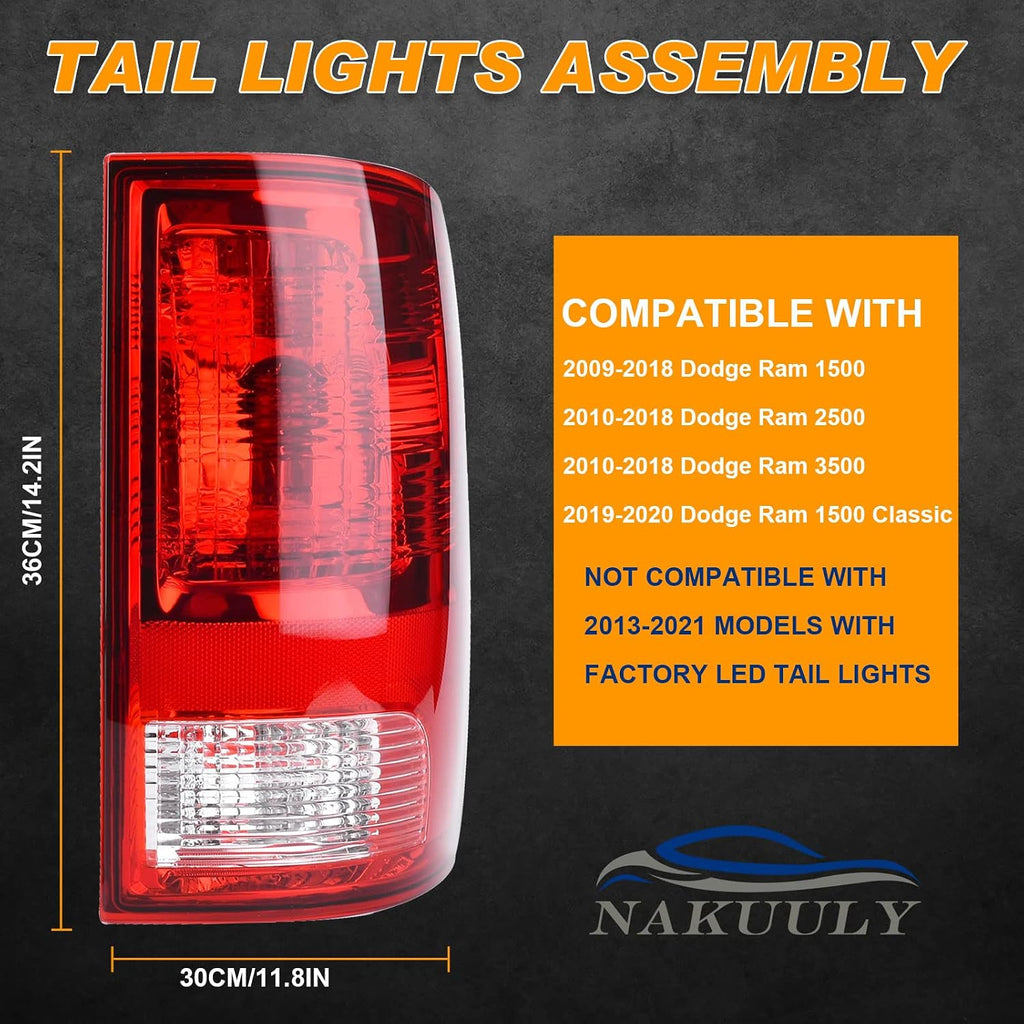 Tail Light Halogen Type Compatible With 2009-2018 Dodge Ram 1500 2500 3500 | NON-LED Model,with Bulbs,Driver and Passenger Side,Taillight Rear Lamp Assembly,55277415AD,55277414AE