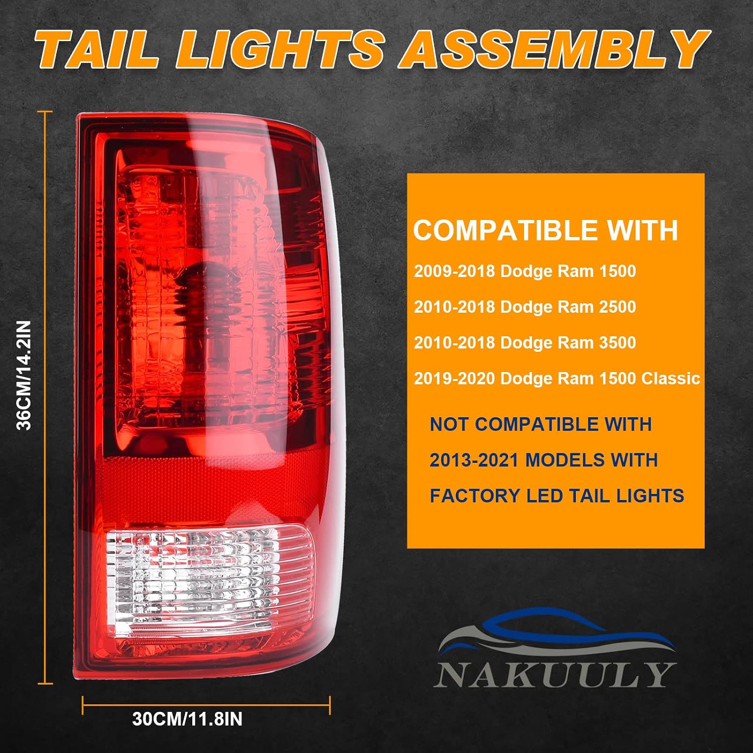 Tail Light Halogen Type Compatible With 2009-2018 Dodge Ram 1500 2500 3500 | NON-LED Model,with Bulbs,Driver and Passenger Side,Taillight Rear Lamp Assembly,55277415AD,55277414AE