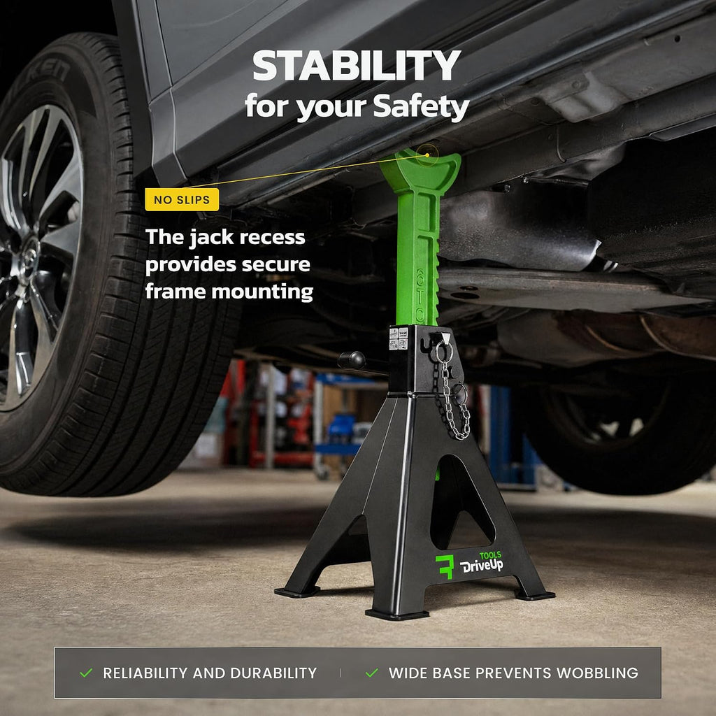 Jack Stands, 6 Ton (13,000 lbs) Capacity Heavy Duty, Double Locking Pin Safety, 14.2-23 Inch Adjustable Height Car Jack Stands for SUV, Truck, Van, Jeep, UTV/ATV - Pair (Green-Black)