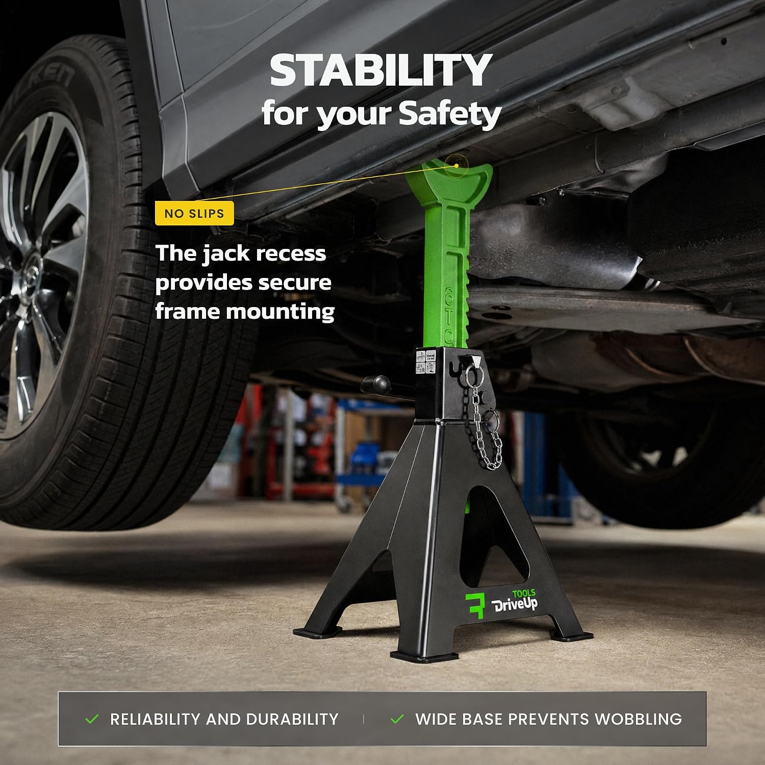 Jack Stands, 6 Ton (13,000 lbs) Capacity Heavy Duty, Double Locking Pin Safety, 14.2-23 Inch Adjustable Height Car Jack Stands for SUV, Truck, Van, Jeep, UTV/ATV - Pair (Green-Black)