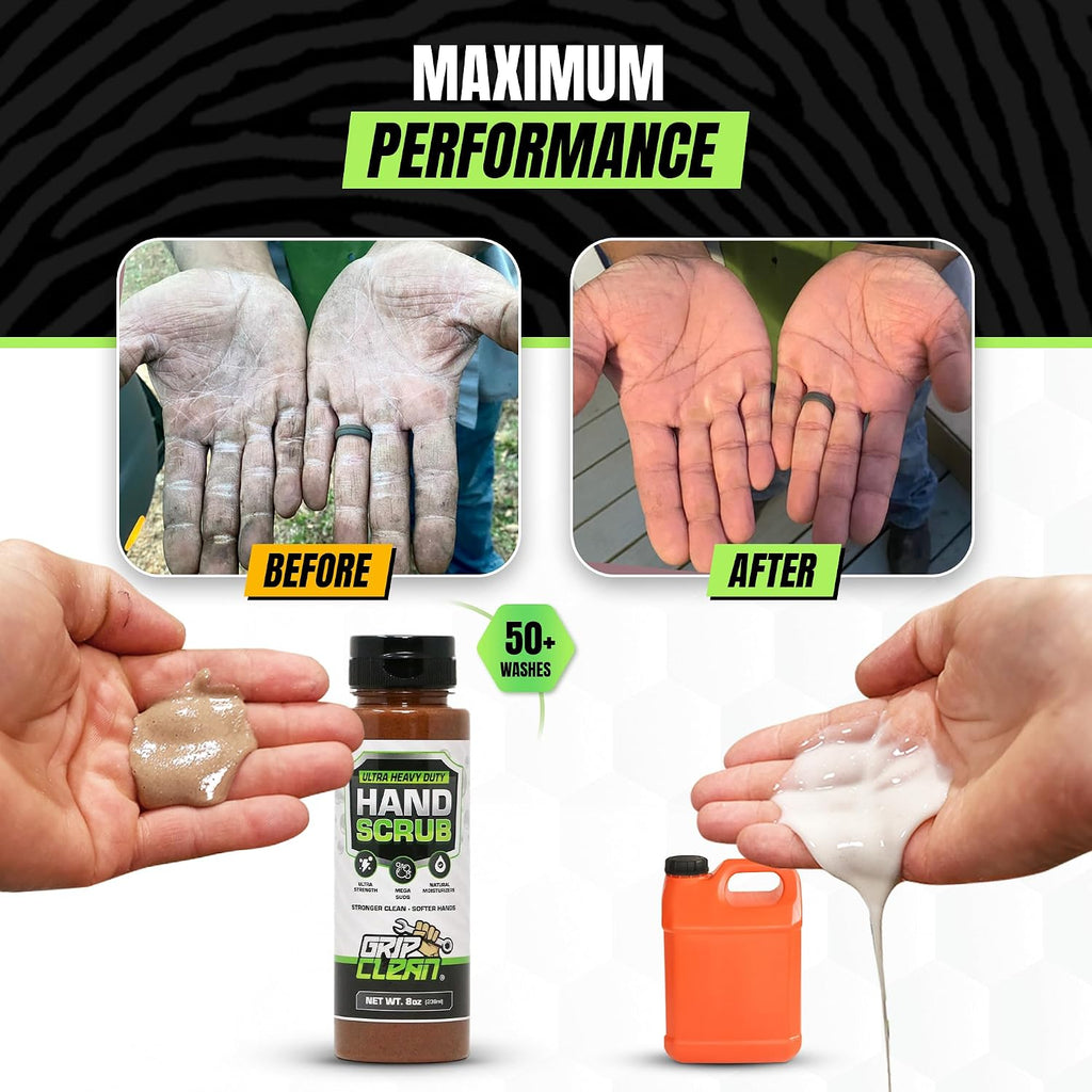 Grip Clean Ultra Heavy Duty Hand Cleaner for Mechanics – Walnut Shell & Clay-Infused Technology Removes Grease, Oil & Paint – Pro-Grade Industrial Hand Soap with Cherry Scent - 8 Fl Oz