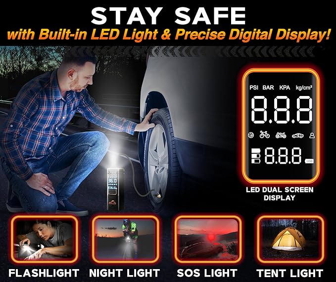 RoofPax Car Tire Inflator Portable Air Compressor 150 PSI Battery Powered 3x - Image 4