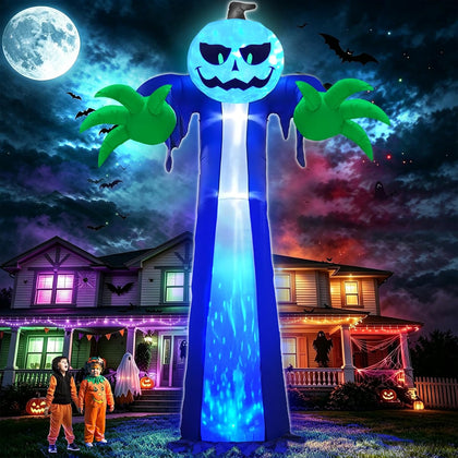 14 Ft Halloween Inflatable Pumpkin Ghost Decoration with Rotating LED Light