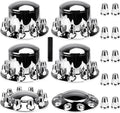 Chrome ABS 33 mm Thread-On Dome Axle Cover Combo Kit, 2 Front and 4 Rear with Removable Hub Caps and Lug Nut Covers for Semi Truck