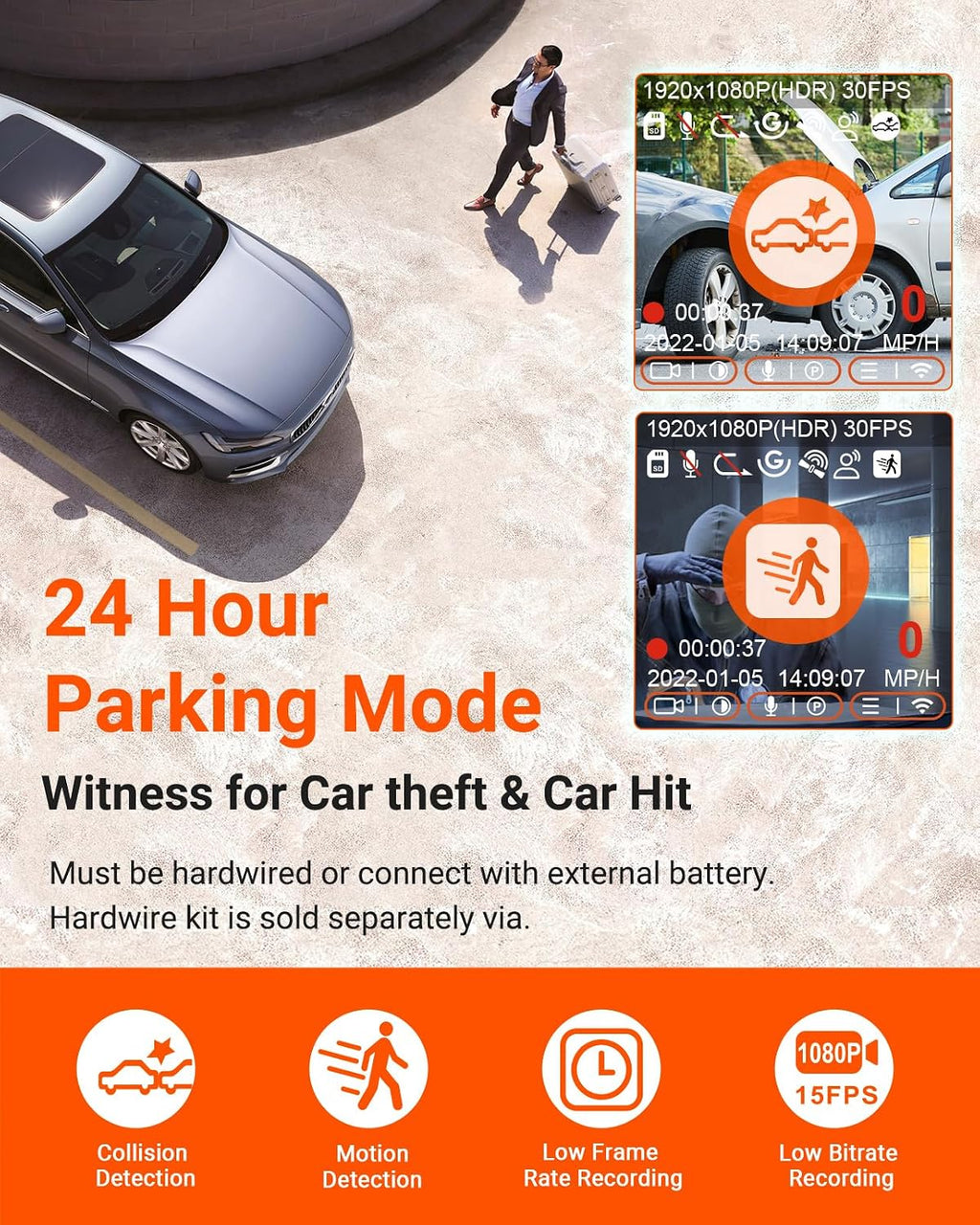 vantrue e1 lite 1080p mini dash cam, 60fps showing dimensions