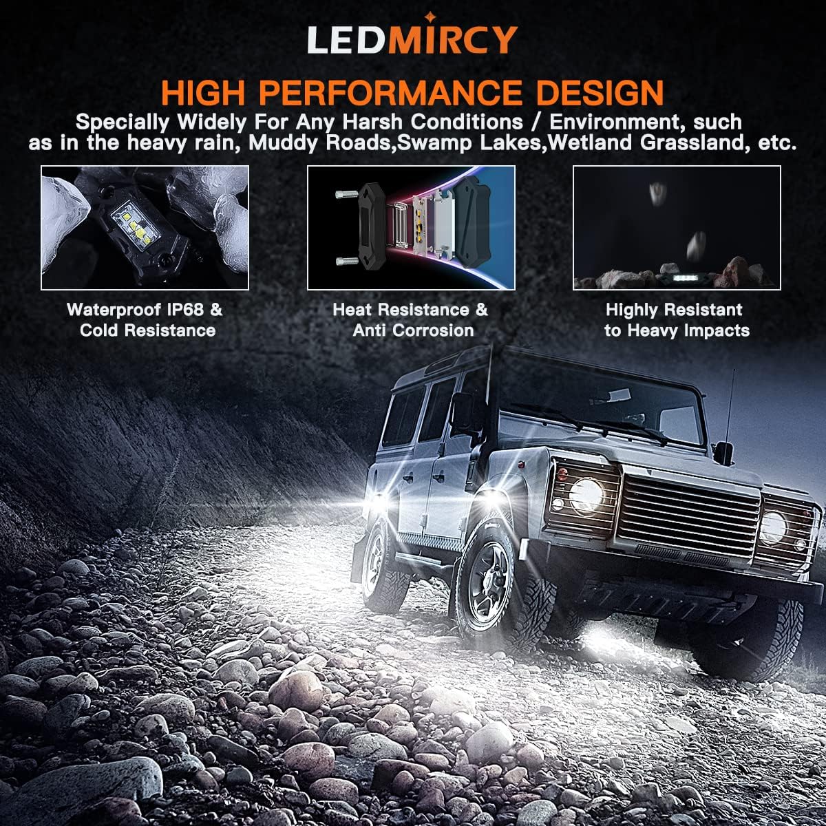 LEDMIRCY R3 Pure White Rock Lights Kit with Rocker Switch Wire Harness 12PCS LED Rock Lights White for Offroad Trucks ATV UTV SUV Underglow Light High Power Trail Rig Light Under Body