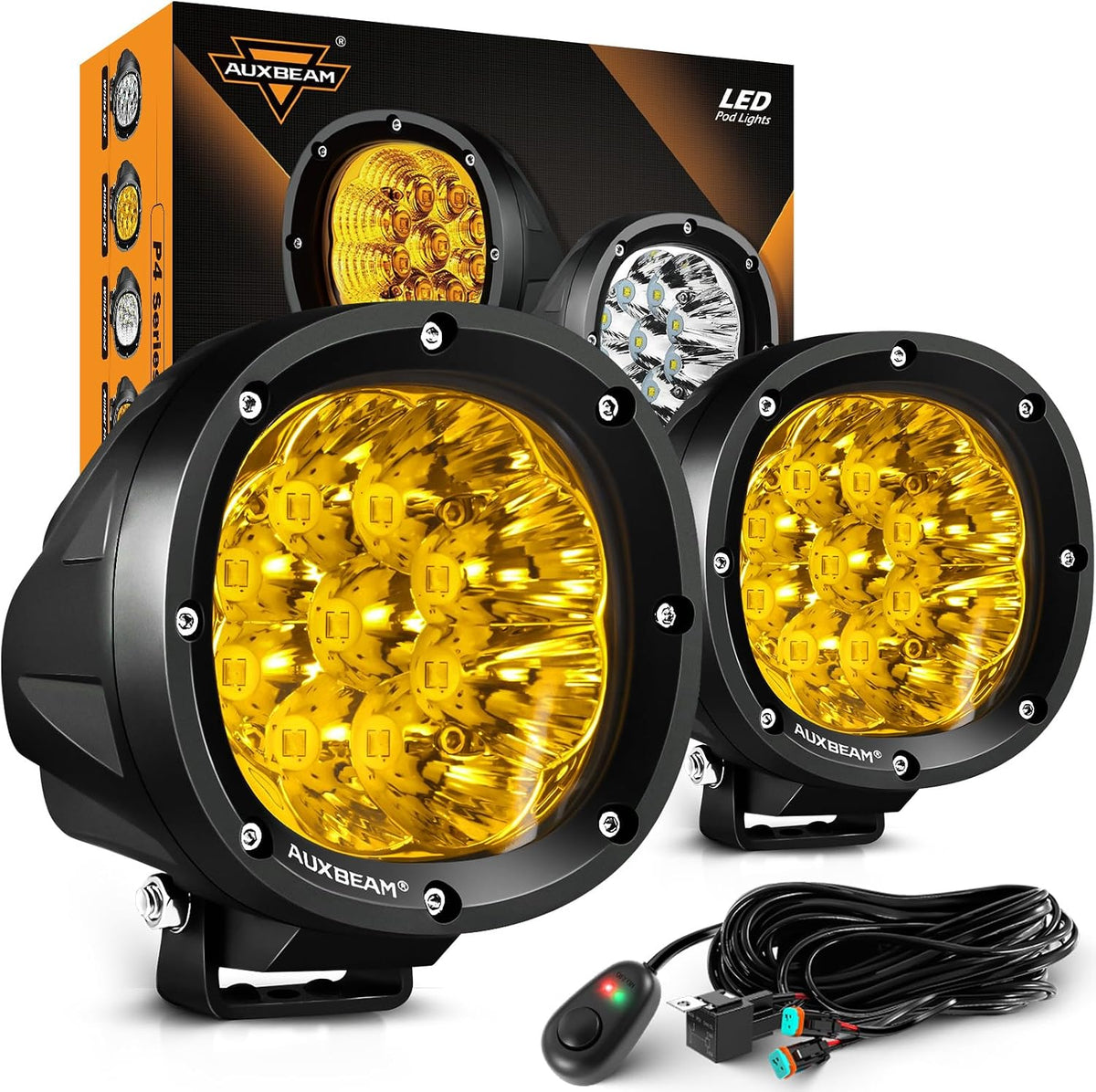 auxbeam p4 series 4-inch amber led offroad lights, main product view
