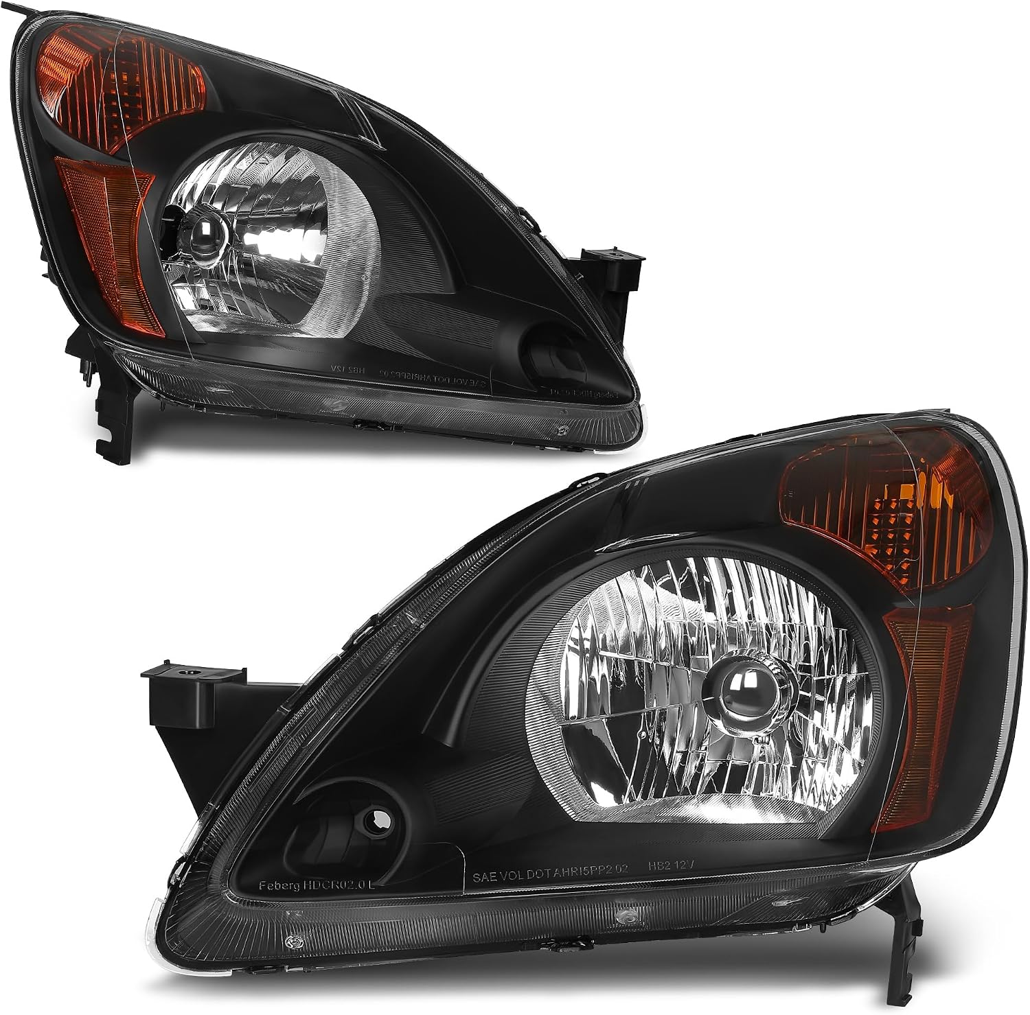 AUTOSAVER88 Headlight Assembly Compatible with 02 03 04 2002-2004 CR-V CRV Replacement Headlamp Black Housing Amber Reflector Clear Lens