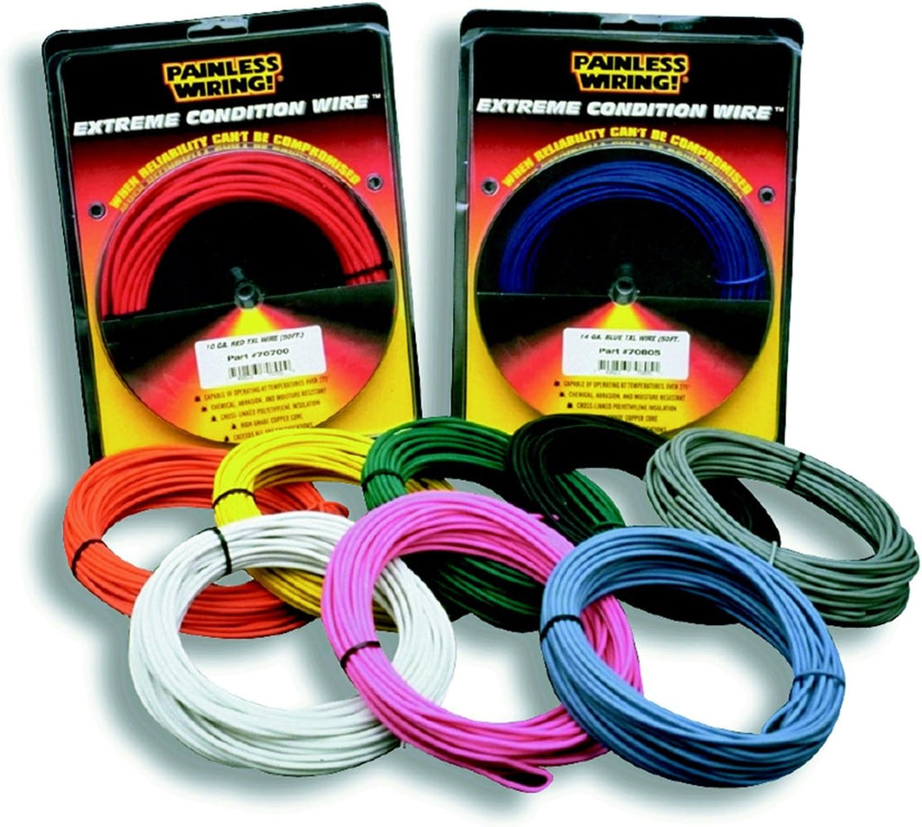Painless Performance 70818 14-Gauge Yellow TXL Wire w/Black Stripe (50' Roll)