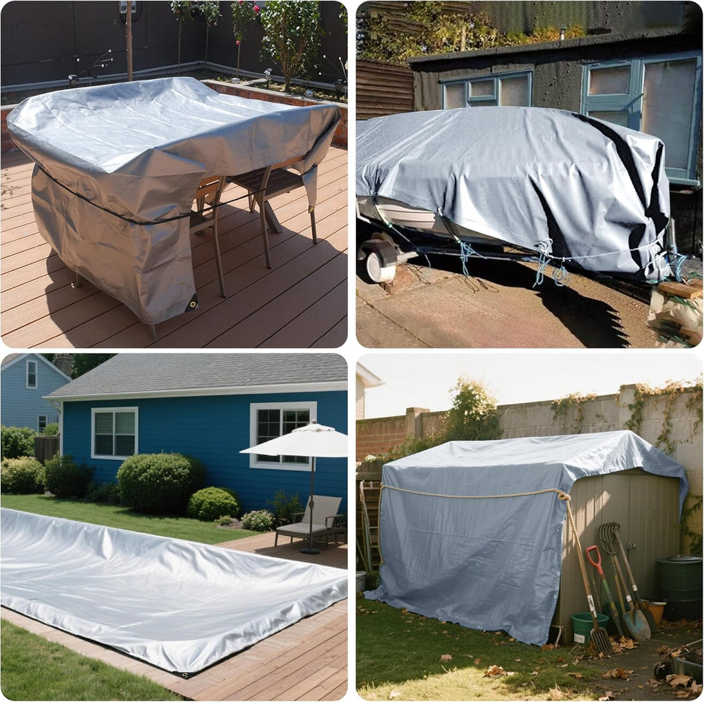 TARPAL 10x16 tarp,Heavy Duty Tarp 14mil Silver Reflective Tarps Waterproof with Grommets and Reinforced Edges UV Protection,Tear Resistant for Firewood,RV,Boat,Roof,Car,Camping