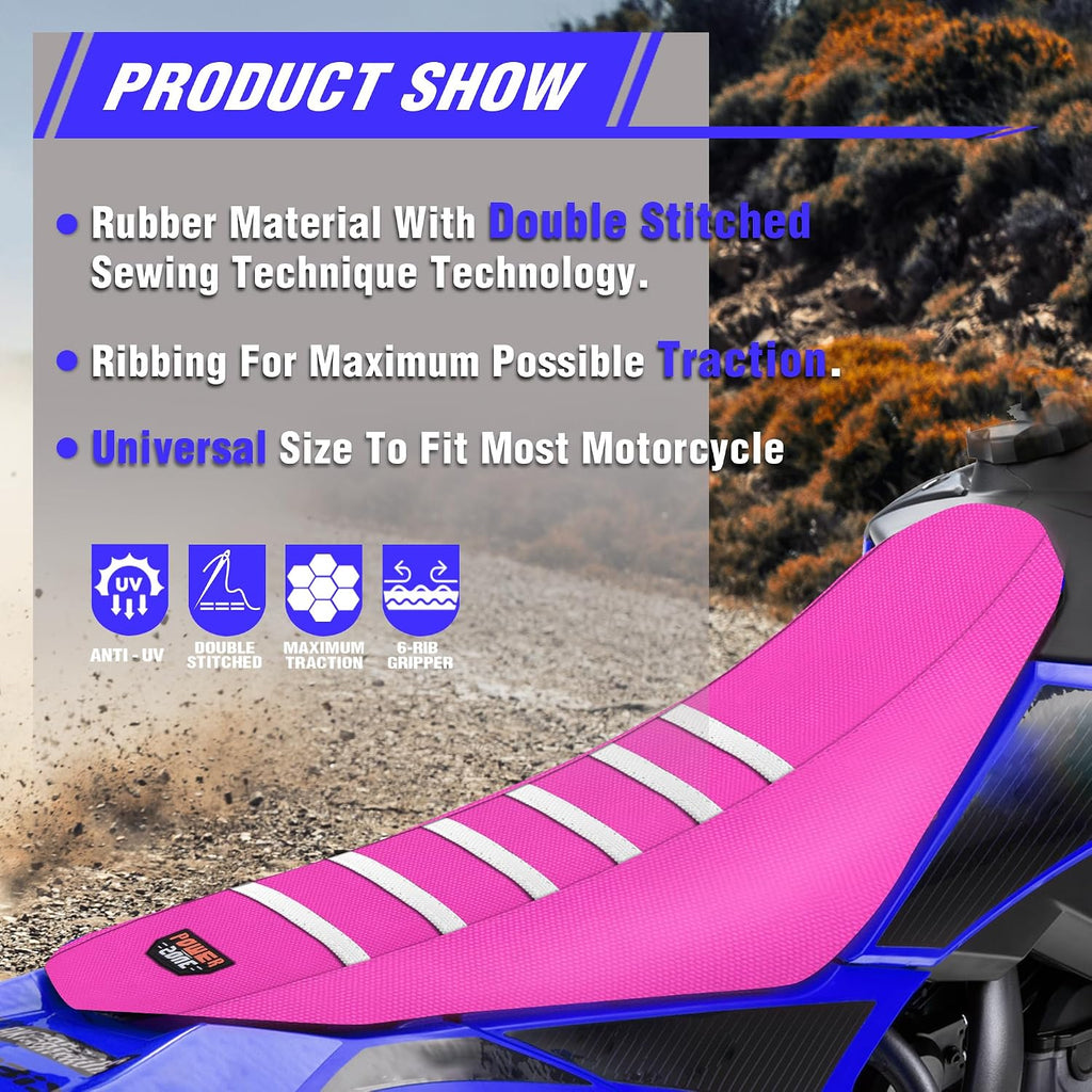 Dirt Bike Seat Cover - White Stripe Universial Seat Cover for Dirt Bike - Motorcycle Motorcross Enduro Seat Covers (Pink)