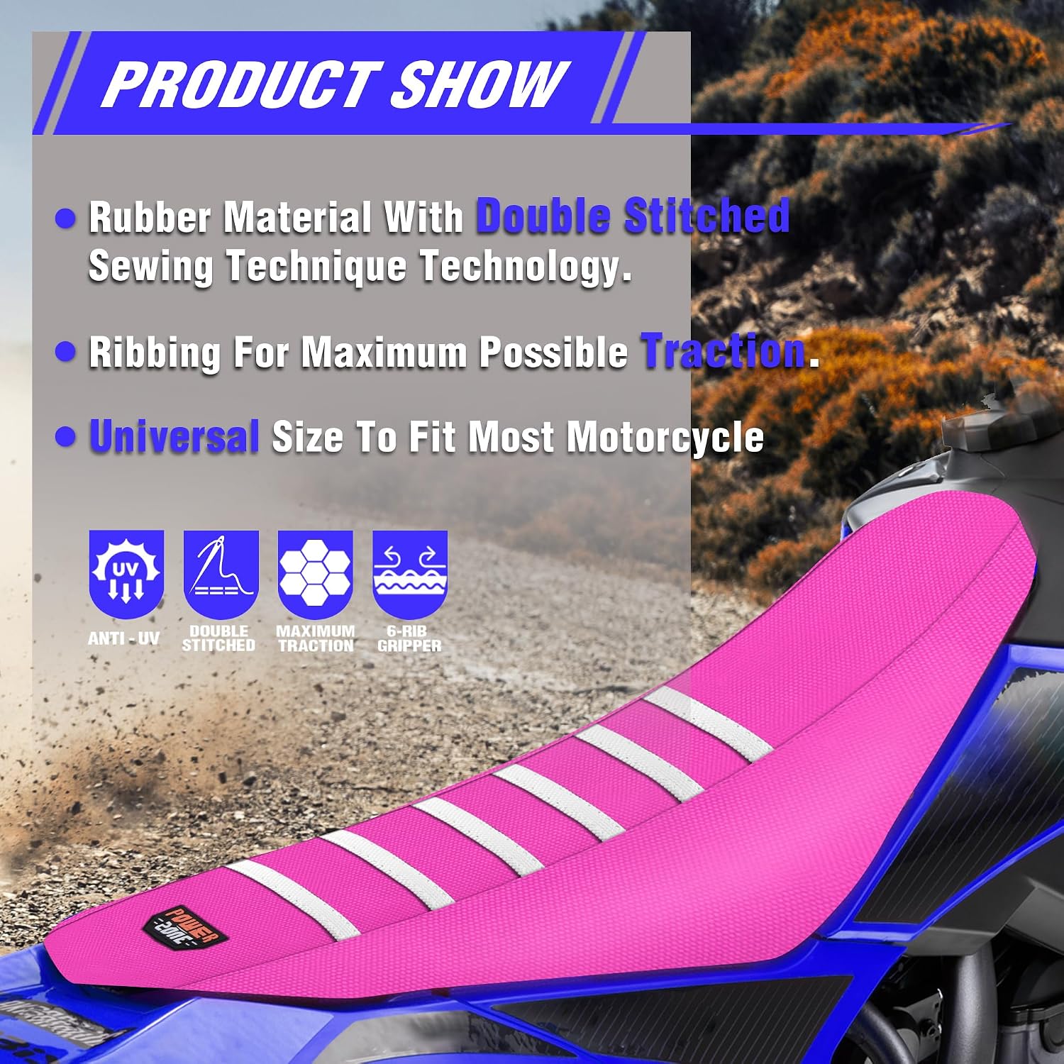 Dirt Bike Seat Cover - White Stripe Universial Seat Cover for Dirt Bike - Motorcycle Motorcross Enduro Seat Covers (Pink)