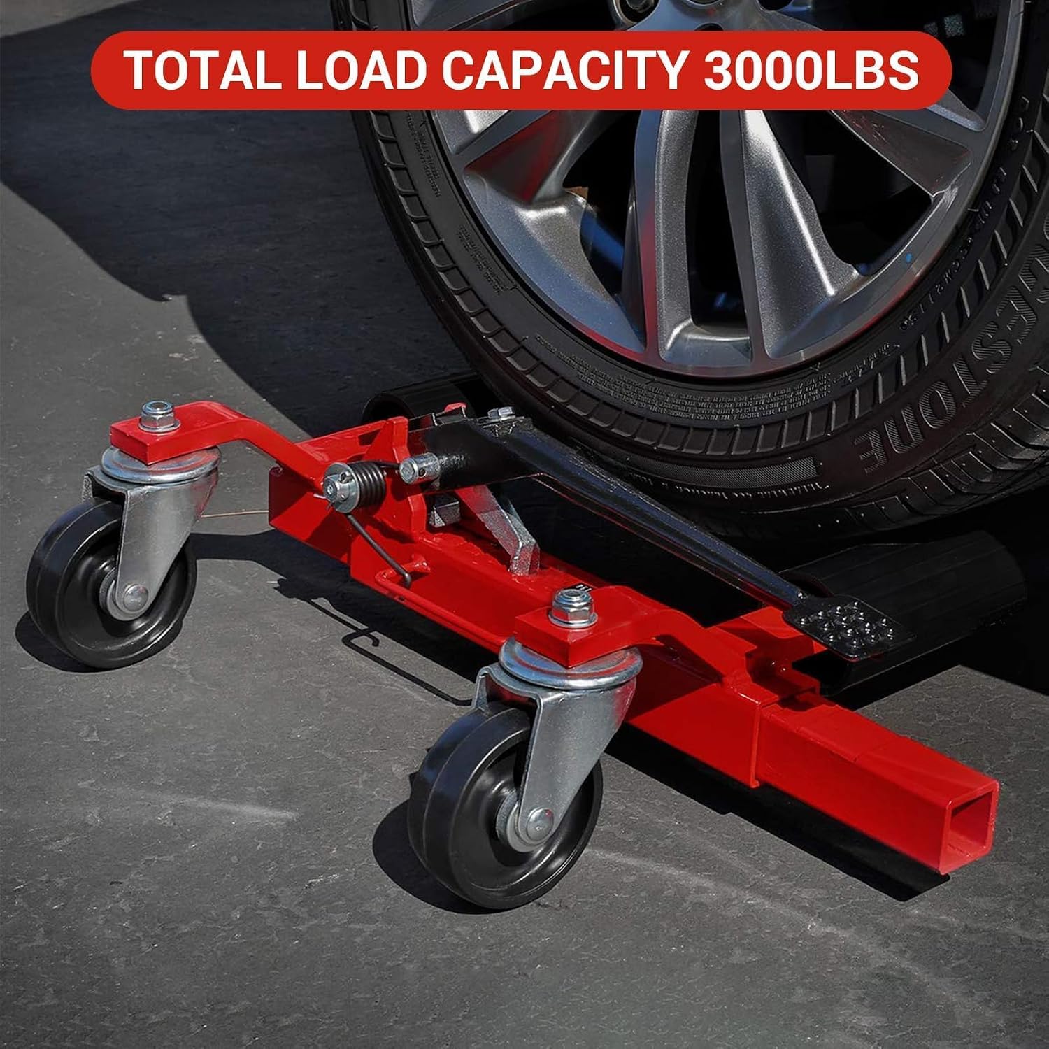 Hydraulic Wheel Dolly Set of 2, 3000 LBS Capacity Car Dolly with Hydraulic Tire Jack, 1500 LBS Per Dolly, 360° Swivel Casters for Vehicle Positioning and Auto Repair for Truck RV Trailer, Red