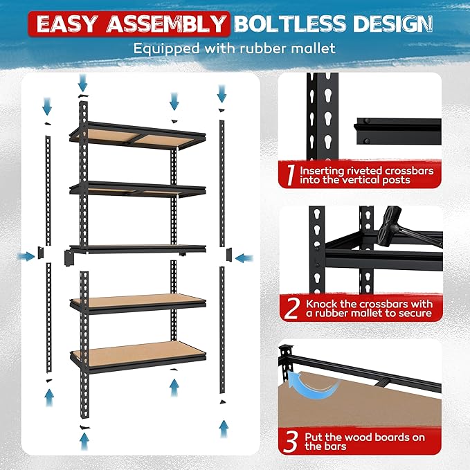 MUPATER 36" W x 18" D x 72" H Metal Storage Shelves, Heavy Duty Utility Shelf - Image 6