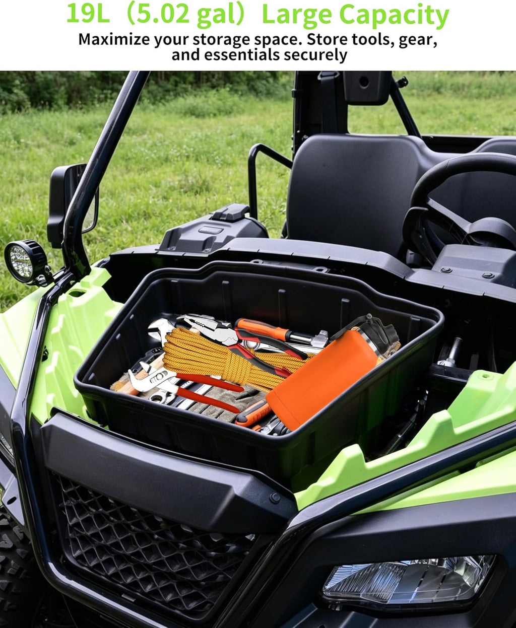 Under Hood Storage Box for Honda Pioneer 500 520, 19L Durable PP Front Underhood Tray Tool Box with Rubber Seal for Honda Pioneer 500 2015-2023/520 2021-2026 UTV Accessories