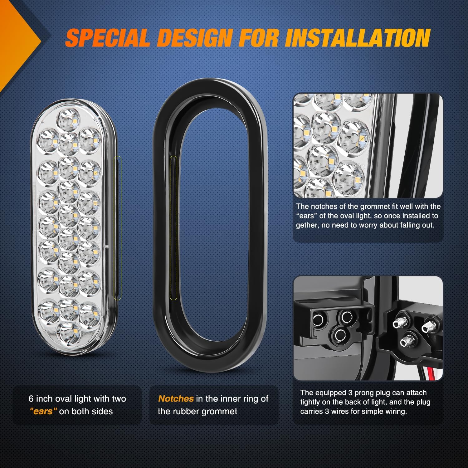 Nilight 6Inch Oval Trailer Tail Light 2PCS White 24LED Back Up Reverse Lights w/Flush Mount Grommets Plugs IP67 Waterproof for 12V Truck ATV UTV Bus RV Camper
