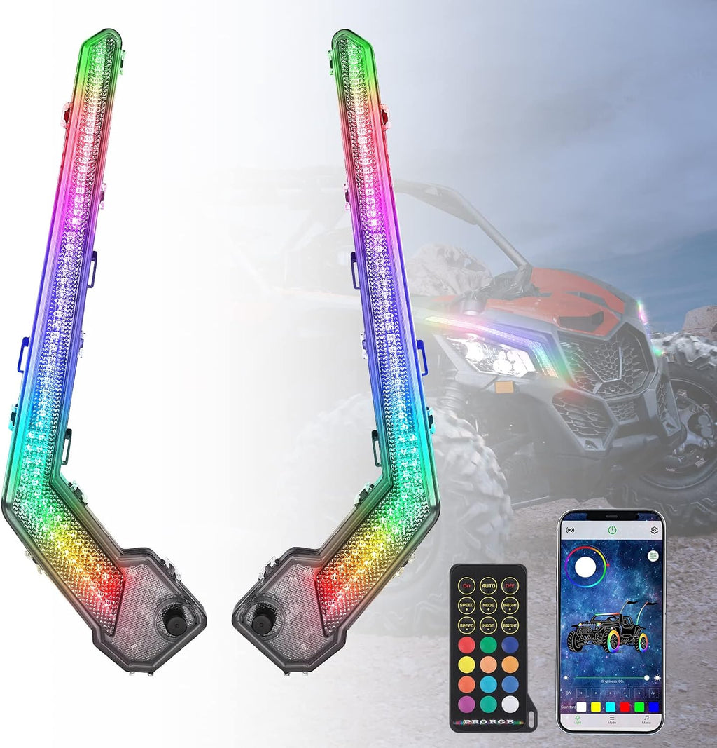 KEMIMOTO X3 Fang Lights RGB Compatible with Can Am Maverick X3 and MAX Models 2017-2026, Front Signature Light Assembly DRL Lighting