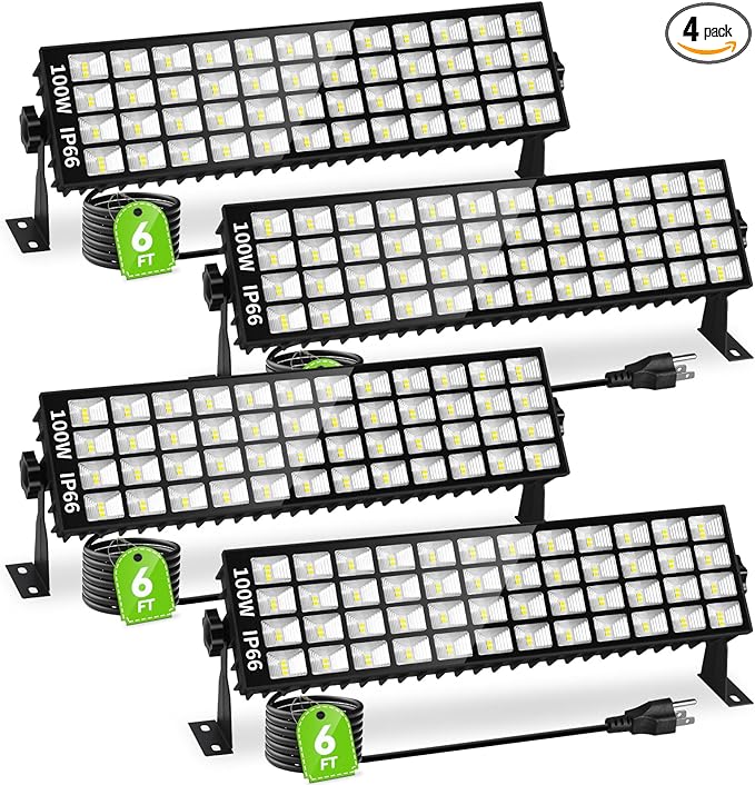 4 Pack LED Shop Lights, 100W 11000LM Plug in Garage Light by Linstaine