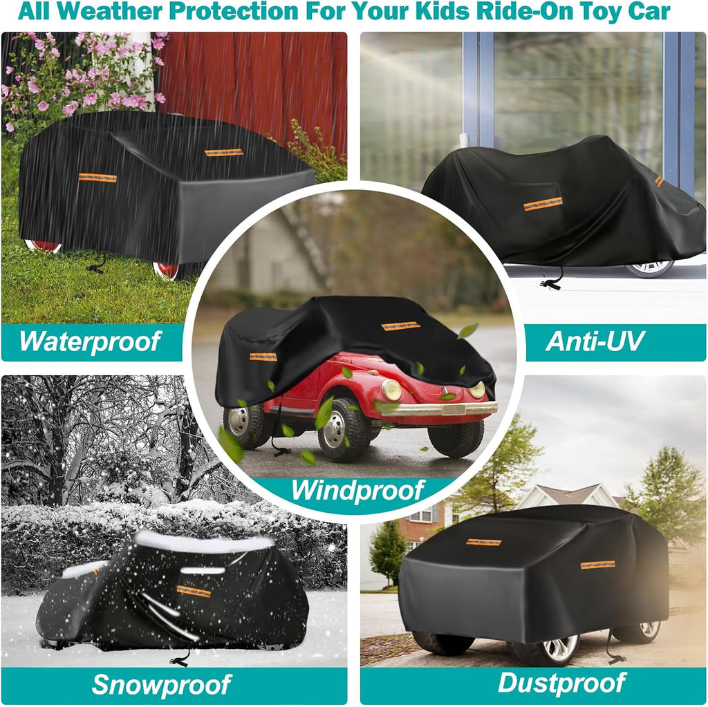 Kids Ride On Car Cover,Large Power Wheels Cover Waterproof,210D Universal Toy Car Cover for Power Wheels Jeep & Toddler Electric Vehicles,All Season Protection,with 3 Reflective Strips
