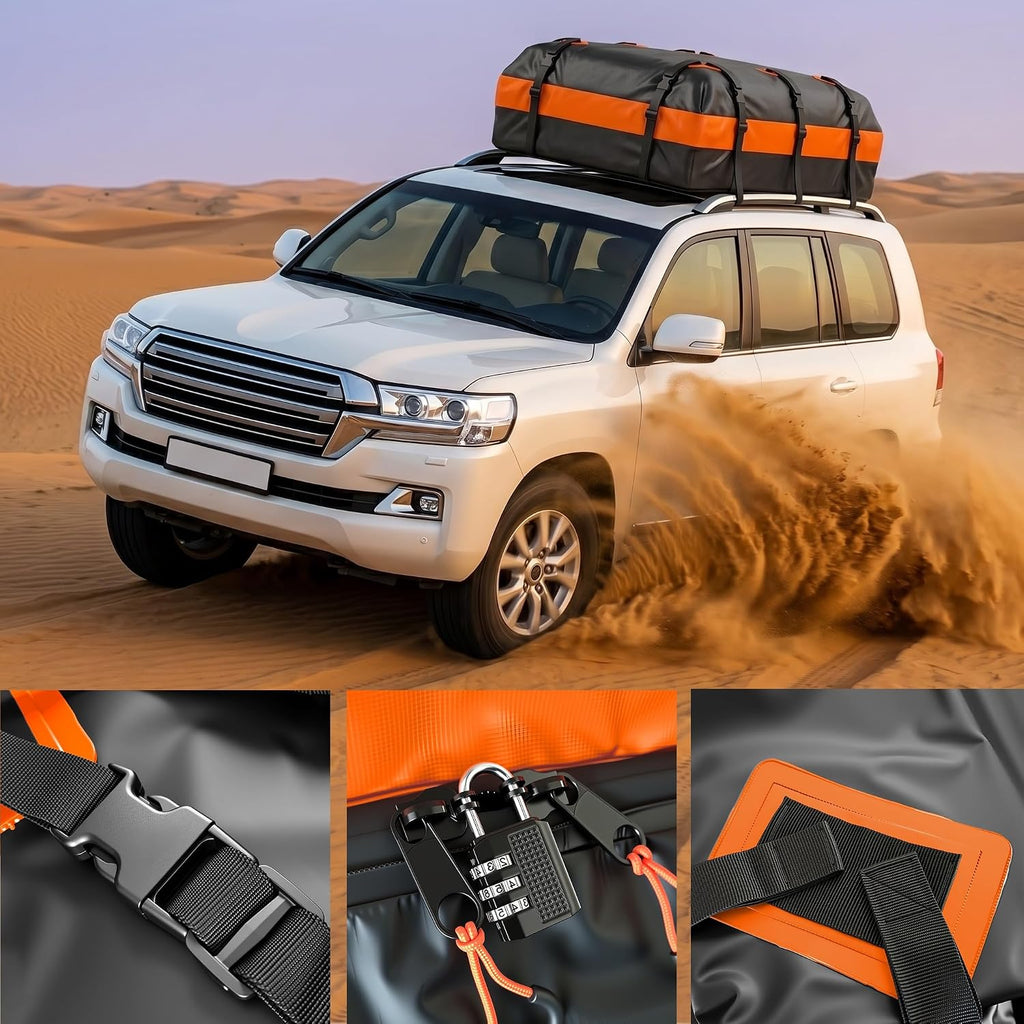 Car Roof Cargo Carrier 21 Cubit Feet 840D PVC Waterproof Rooftop Cargo Carrier Soft-Shell for Vehicle Car Top Luggage Storage, with Anti-Slip Mat, Reinforced Straps, Hooks, Lock, Storage Bag