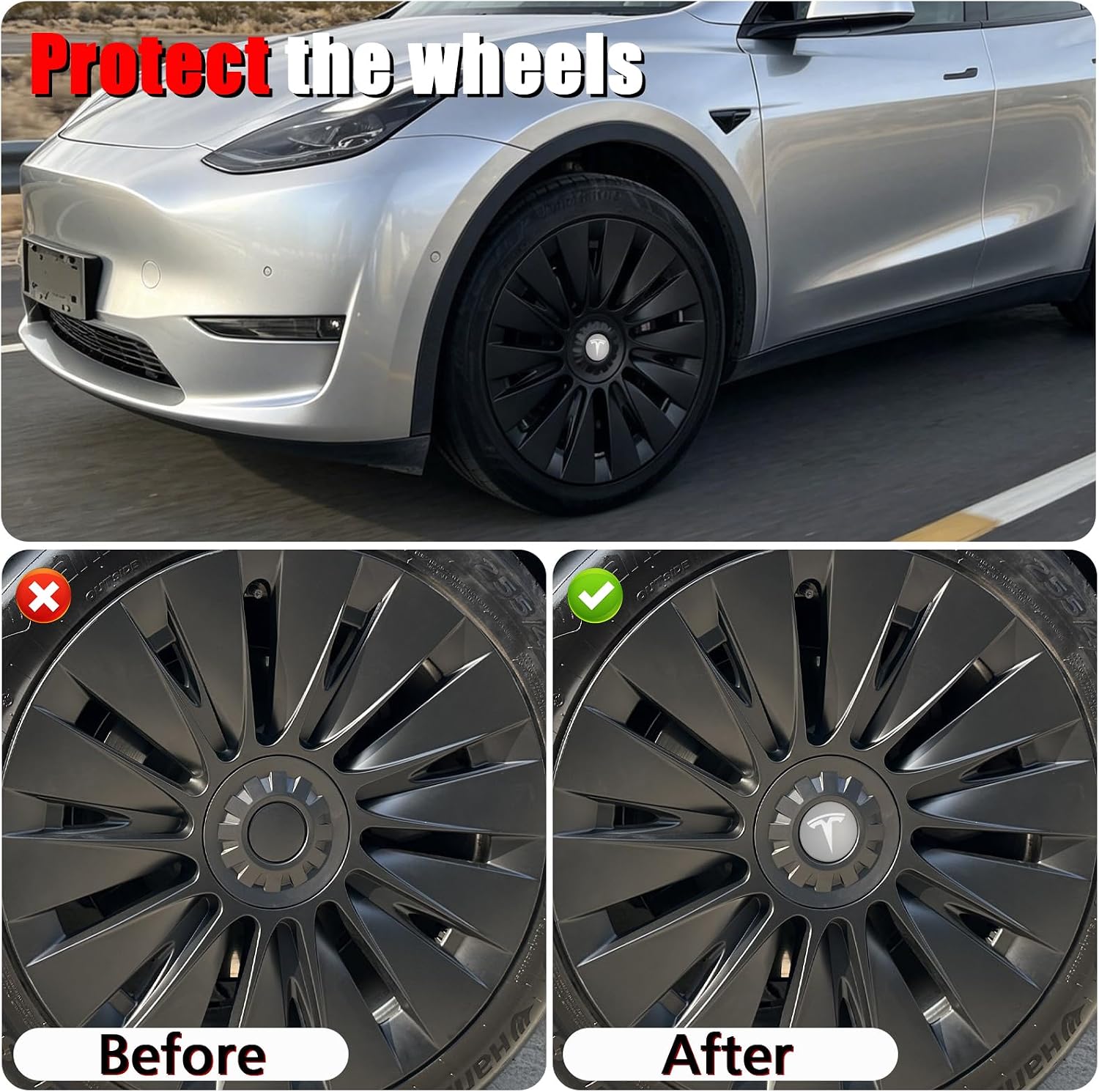 4 PCS Wheel Center Hub Cap Sticker for Model 3 / Model Y, Wheel Rim Cover 2.2” Center Cap Sticker Compatible for Tesla Hubcaps with Logo Emblem,Gray & Silver Wheel Hub Caps Waterproof Adhesive Backing
